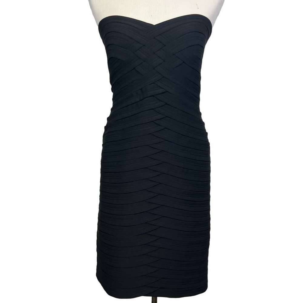 JS Collections Strapless Bodycon Woven Stretch Bandage Little Black Dress 8